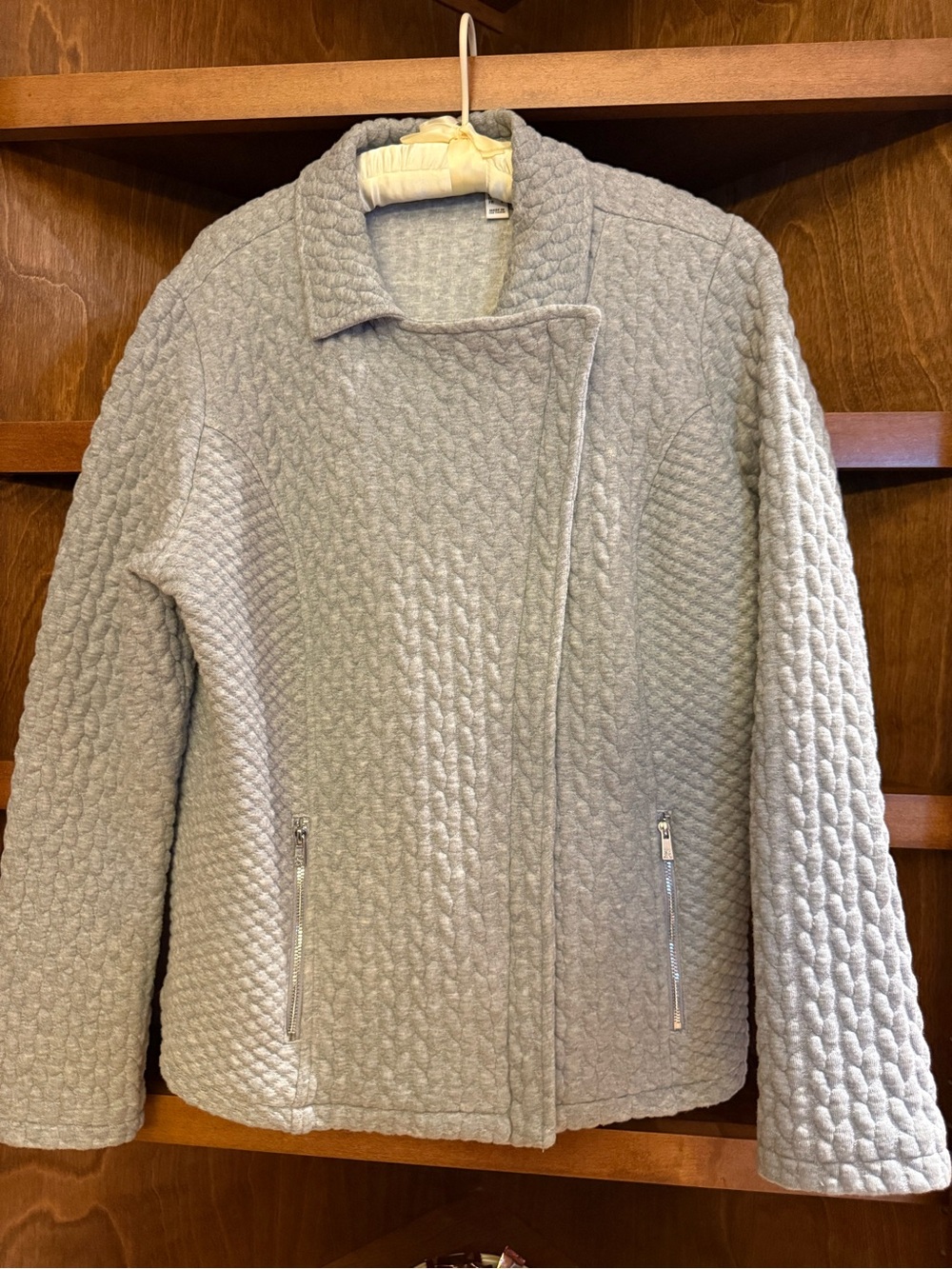 Isaac Mizrahi Live Gray Quilted Moto Jacket Medium Asymmetrical Zip